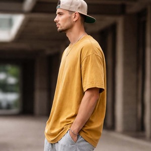 เสื้อยืดคอตตอนสีมัสตาร์ดฟอกสีสไตล์วินเทจสำหรับผู้ชาย เสื้อยืดลำลองแนวสตรีทแวร์ เสื้อเปล่าสำหรับฤดูร้อน - Product Image 6