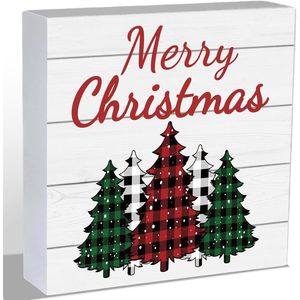 Decoración Navideña Rústica para el Hogar, Letrero de Madera para Pared con Diseño de Árbol a Cuadros, para Oficina y Baño, Adornos Navideños para Mesa - Product Image 1