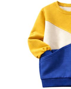Sudadera personalizada amarilla y azul real para mujer, con bloques de color, cuello redondo, estilo casual, holgada, de invierno, top de moda personalizado. - Product Image 3
