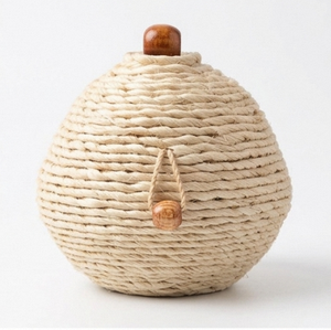 Boîte à monnaie artisanale, panier de rangement rond de style bohème avec couvercle, décoration de table d'intérieur, utilisation dans le salon - Product Image 3