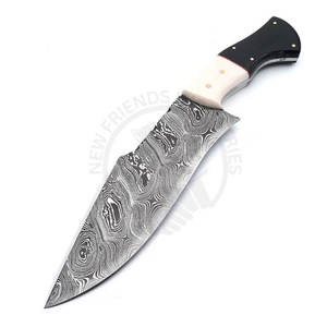 Nouvelle édition, vente en gros, couteau Bowie artisanal en acier Damas de 13 pouces, couteau à lame fixe, couteau de chasse en plein air avec manche en corne d'os - Product Image 1