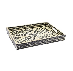 Bandeja con incrustaciones de nácar hecha a mano, bandeja de servir MOP con asas, rectangular, con mosaico de conchas marinas, bandeja decorativa para mesa de café. - Product Image 3