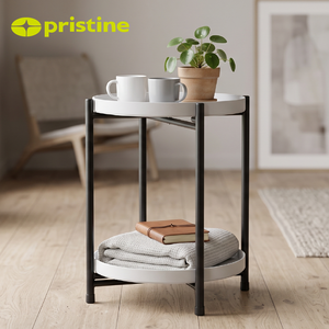 Minimalist Round Metal Storage rack <b>Double</b> Tier White Top Iron Frame Kitchen Organizer Standing Type Neatening Rack - Product Image 3