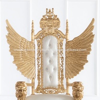 Superbe Chaise Trône Roi Lion de Qualité Supérieure avec Ailes, en Bois Massif d'Acajou Doré, Style Antique Français, pour Hôtels, Salons et Appartements