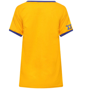 เสื้อยืดคอกลมแบบมีขอบตัดสี รุ่น SGRHO Legacy Ringer ของ Sigma Gamma Rho สำหรับผู้หญิง  ชุดนักเรียนหญิงชาวกรีก แขนสั้น ผ้าฝ้ายลำลอง ขายส่ง - Product Image 2