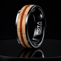 Bague de mariage biseautée en carbure de tungstène noir de 8 mm avec incrustation en bois naturel et véritable bois de cerf, ajustement confortable pour homme - Vente en gros