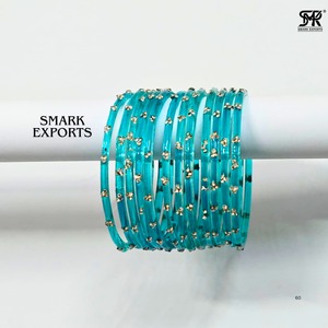 Stylish Turquoise Glass <b>Bangles</b> Set 12-Piece Indian Traditional Bridal Jewelry Elegant Women Fashion Gold Plated <b>Bracelet</b> - Product Image 4