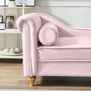 Moderna Chaise Longue in Velluto con Vano Portaoggetti, Rivestita in Rosa - Product Image 6
