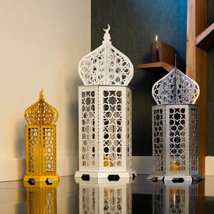 Decoración para el Hogar de Ramadán Kareem Eid, Linterna Hecha a Mano de Hierro con Diseño de Luna Creciente y Estrella, Estilo Mezquita, para Fiestas Islámicas - Product Image 1