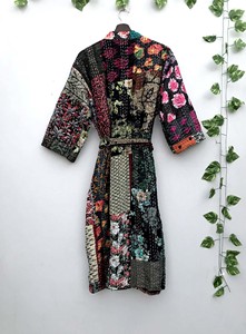 Handmade Silk Kantha Vintage Floral Breathable Soft 100% Cotton Kimono Robe Patchwork Jacket - Product Image 2