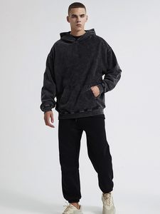 Custom Logo Stone Washed Custom Print Option Hoodie for Men 100% Cotton Black Winter Cotton <b>Fleece</b> Breathable Pullover Hoodie - Product Image 4