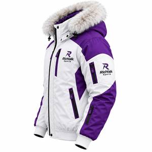 Blouson d'hiver matelassé pour homme, blanc et violet, coupe-vent, imperméable, style sportif, broderie sur le devant - Product Image 3