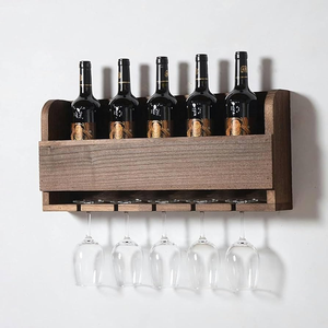 New Arrival Wood Bottle Rack Rectangle Shape Wall Mounted Bottle Holder With Glass Stemware <b>Storage</b> Minimalist Bar <b>Tool</b> - Product Image 1