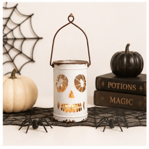 Fine Quality Metal <b>Lantern</b> with Handle White Halloween Skeleton Luminary for Outdoor Porch Decor and Spooky Party Centerpiece - Product Image 4