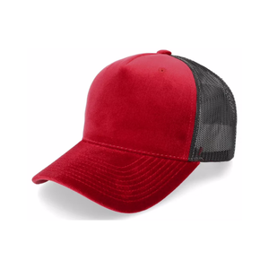 Gorra Trucker de Malla Roja y Negra de Terciopelo, Estilo Vintage, 5 Paneles, Modelo 112, Totalmente Personalizable, Gorra Deportiva Unisex - Product Image 1