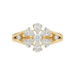 Anillo de Compromiso de Oro de 14K con Diamante Cultivado en Laboratorio de 1 Quilate, Corte Pera, Diseño de Racimo de Flores, Engaste de Puntas, Joyería Fina de Lujo para Bodas y Fiestas - Product Image 1