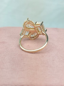 Multi Shape Diamond Cluster <b>Ring</b> in Yellow <b>Gold</b>, Emerald, Asscher, Oval & Pear Cut Statement <b>Ring</b>, Luxury <b>Cocktail</b> Engagement - Product Image 4
