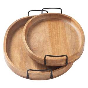 Bandeja de Servir de Madera de Diseño Clásico para Cocina, Mesa de Comedor, Té, Café, Bocadillos, Desayuno, con Acabado de Madera Natural - Product Image 1