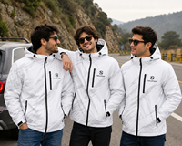 Veste softshell blanche imperméable et coupe-vent à capuche pour homme – Veste de sport d'hiver légère à fermeture éclair intégrale par sublimation