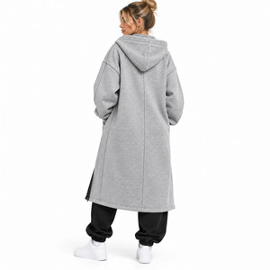 Casual Lounge Manufacturer Custom Women's Grey <b>Longline</b> <b>Hoodies</b> <b>Zip</b> Up Coat Tracksuit Oversized Cotton Fleece Pants Supplier - Product Image 2