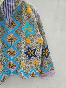 Handmade <b>Silver</b> Grey Polyester/Cotton Velvet Bomber <b>Jacket</b> for Women Floral Embroidery Boho Style Thick Winter <b>Jacket</b> Wholesale - Product Image 4