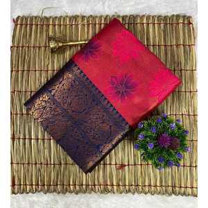 DESIGNER BANARASI SILK ZARI WEAVING WORK SAREE WITH UNSTITCHED BLOUSE RANI - Product Image 1