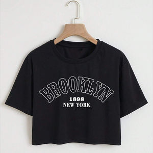 Camiseta Informal de Manga Corta para Mujer, Color Sólido, 100% Algodón, Transpirable, Ecológica, con Logotipo de Impresión Digital - Product Image 2