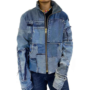 Chaqueta vaquera de hombre 2026 más vendida, con cremallera completa, estilo vintage, desgastada, con dobladillo sin rematar, multibolsillos, estilo hip hop, OEM - Product Image 6
