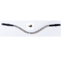 Frontal en cuir fin et plat en cristal de roche avec pierres scintillantes incrustées, système de fixation auto-agrippant personnalisable pour un changement instantané de la bride