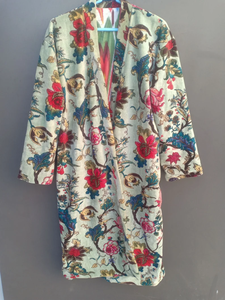 Bata Kimono de Algodón 100% Tejido con Estampado de Dibujos Animados para Mujer, Camisón de Verano Hecho a Mano ODM con Cuello en V y Cintura Elástica hasta la Rodilla/Largo Completo - Product Image 3