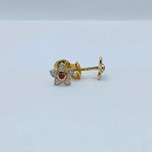 Pendientes de flor de oro de 22K con pétalos de diamante y centro de piedra roja para uso diario de mujer - Product Image 3