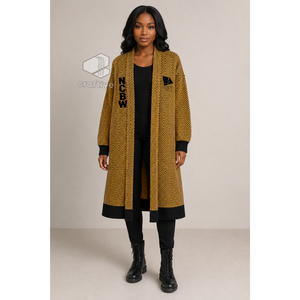 NCBW Sorority Women's Longline Herringbone Knit Duster <b>Cardigan</b> Open Front Embroidered Ribbed Cuff Sweater Casual Outerwear - Product Image 5