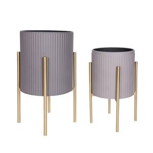 Pot de fleurs en métal au design nordique contemporain avec support au sol, porte-plantes décoratif pour la maison, le salon, le bureau - Product Image 6