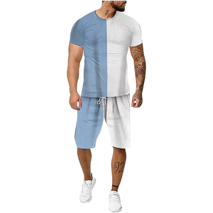 Men's Eco-Friendly Streetwear Casual Solid Color Short Sleeve T-shirt Terry Fabric Shorts <b>Set</b> Quick Dry 100% Cotton Summer - Product Image 1