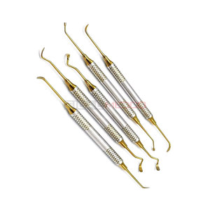 Kit chirurgical et de restauration dentaire manuel haut de gamme en acier inoxydable allemand plaqué or, 6 pièces, pour composites - Product Image 1