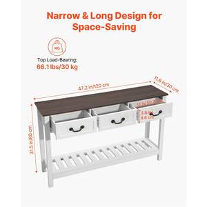 47 Console <b>Table</b> Farmhouse Style Rectangle Wooden <b>Narrow</b> Entrance for Couch Bottom Drawers Shelf Storage Bedroom Living Room - Product Image 3
