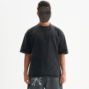 เสื้อยืดโอเวอร์ไซส์สีดำสไตล์วินเทจสำหรับทุกเพศ  ผ้าคอตตอน 100% หนัก 220 กรัม  แบบเรียบ  ย้อมสีแบบแอซิดวอช  เสื้อยืดเปล่าสำหรับผู้ชาย - Product Image 1