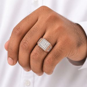 14K Gold Square Cluster Diamond <b>Ring</b> for <b>Men</b> Eagle Motif Textured Side Hip Hop Statement Design Polished Finish Wedding Party - Product Image 5