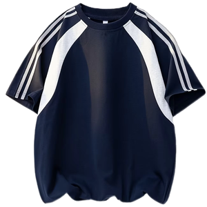 T-shirt décontracté et tendance pour homme, à rayures, col rond, manches courtes, tricoté 100% coton écologique 180g, coupe ample en jersey - Product Image 1