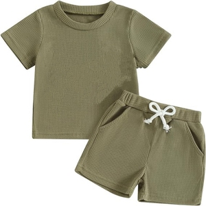OEM 2026 New Arrival Custom Wholesale Outdoor Summer Embroidery Waffle Fabric Shorts <b>Set</b> T-shirt and Short <b>Set</b> - Product Image 1