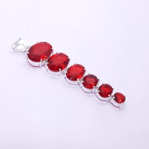 Pendentif artisanal en grenat rouge à 6 pierres, en argent sterling 925, avec sertissage clos doré vintage, ovale élégant, cadeau de fiançailles - Product Image 2