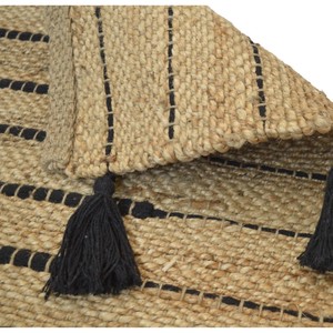 Handcrafted Jute Area Rug Striped Pattern Black Tassels Bohemian Style Flat Weave Rectangle Living Room Decor - Product Image 3