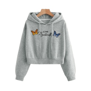 Long Sleeve Pullover Mid <b>Weight</b> Adjustable <b>Stand</b> Collar Women Cropped Half Zipper Hoodie Front Logo - Product Image 3