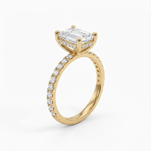 14K Solid Gold <b>Emerald</b> Cut Diamond Luxury Engagement <b>Ring</b> Halo Wedding <b>Band</b> for Women IGI Certified Custom Design - Product Image 1