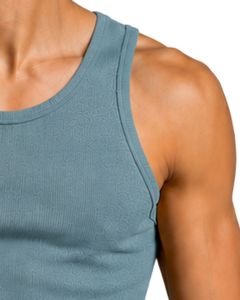 Débardeur côtelé pour homme, coupe ajustée, sans manches, en coton, couleur vert saumuri, personnalisé par le fabricant, pour la gym, le sport, la musculation, décontracté, été - Product Image 4