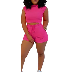 Ensemble de sport 2 pièces tendance 2024 pour femme : débardeur court et short de yoga, fitness, loisirs à domicile, couleur unie, sexy, streetwear d'été - Product Image 3