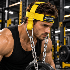 Arnés de Cabeza Amarillo Rhino Fitness con Cadenas de Acero para Entrenamiento con Pesas en el Gimnasio - Product Image 1