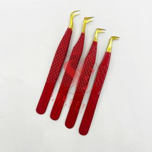 Somofy Enterprises, pinzas para pestañas de mega volumen, puntas doradas de Color rojo de 90 grados, acero inoxidable sólido recubierto de polvo ecológico - Product Image 5