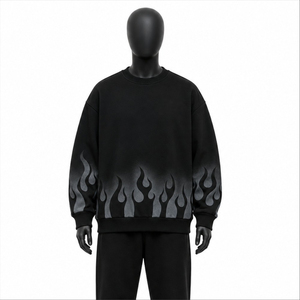Streetwear <b>Oversized</b> Graphic Flame <b>Sweatshirt</b> Men Unisex <b>Vintage</b> Crewneck Pullover Hip Hop Fleece Cotton Heavyweight <b>Sweatshirts</b> - Product Image 4