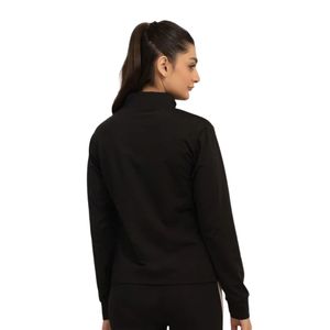 Blouson bomber noir pour femme, fermeture éclair intégrale, col montant, manches longues, en polyester tricoté, vêtement de sport décontracté, tenue d'automne - Product Image 6